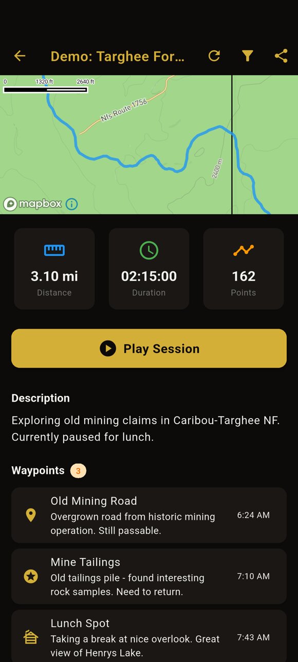 Obsession GPS Tracker on Android - Session Detail
