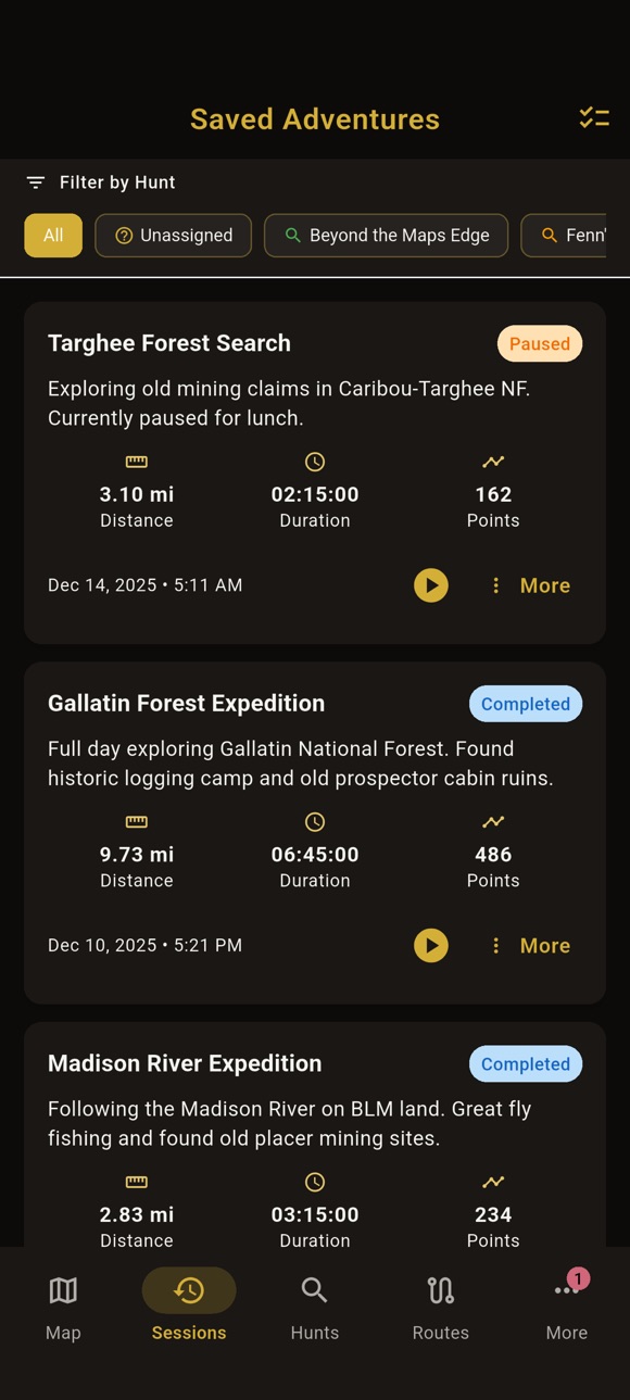Obsession Tracker on Android - Sessions list