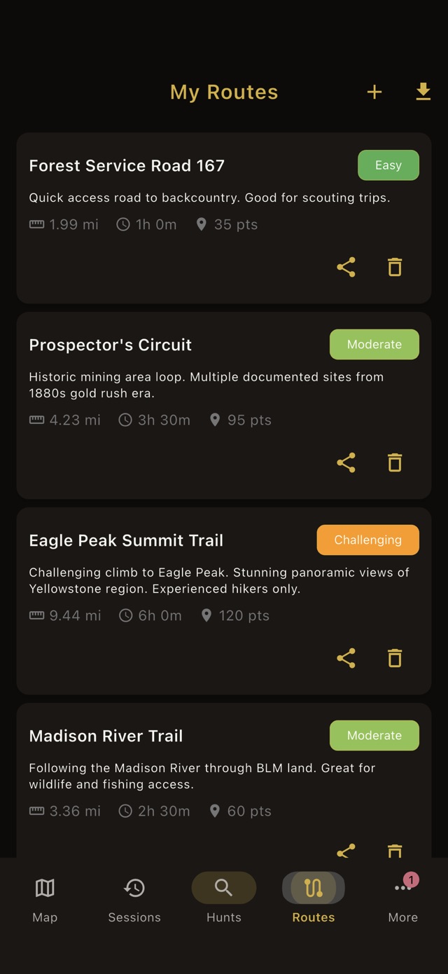 Obsession Tracker on iPhone - Routes list