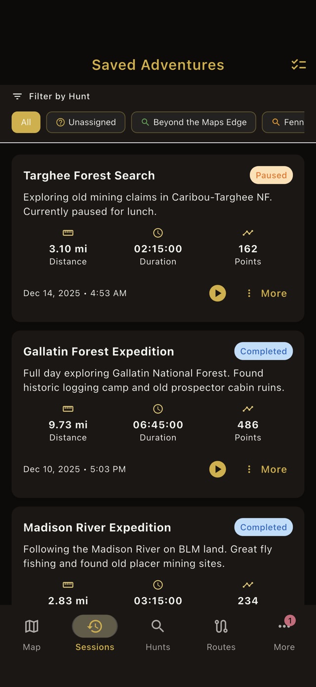 Obsession Tracker on iPhone - Sessions list